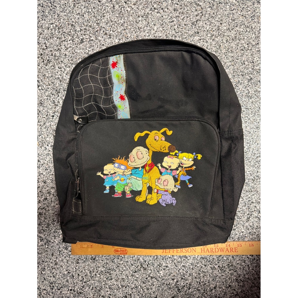 Vintage Nickelodeon Rugrats Embroidered Black Canvas Backpack 90s Cartoon Bag